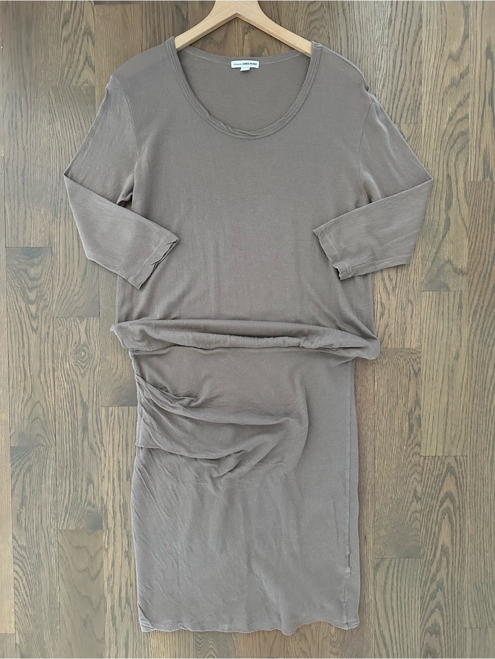 James Perse Crepe Jersey Knit Quarter‎ Sleeve Blouson Dress Tan Size 2 / Medium
